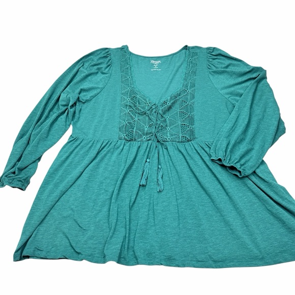 torrid Tops - Torrid Teal Lace Detail Blouse
